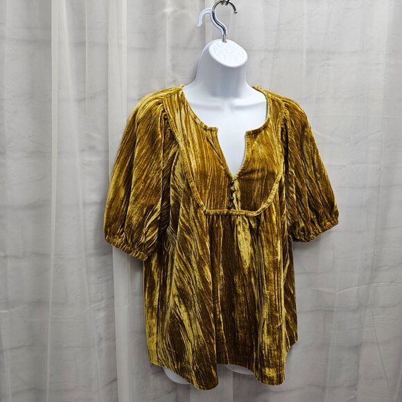Maurices Gold Velour Babydoll Top Goth Boho Gypsy Hippie M - Picture 5 of 12